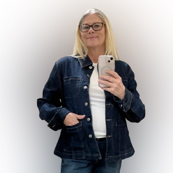 Adolfo Stretch Denim Jacket Blazer Dark Wash Womens Size XL - Picture 6 of 7